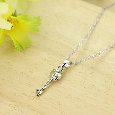 

High Quality Fashion Key Crystal Sterling Silver Platinum Plated Necklace