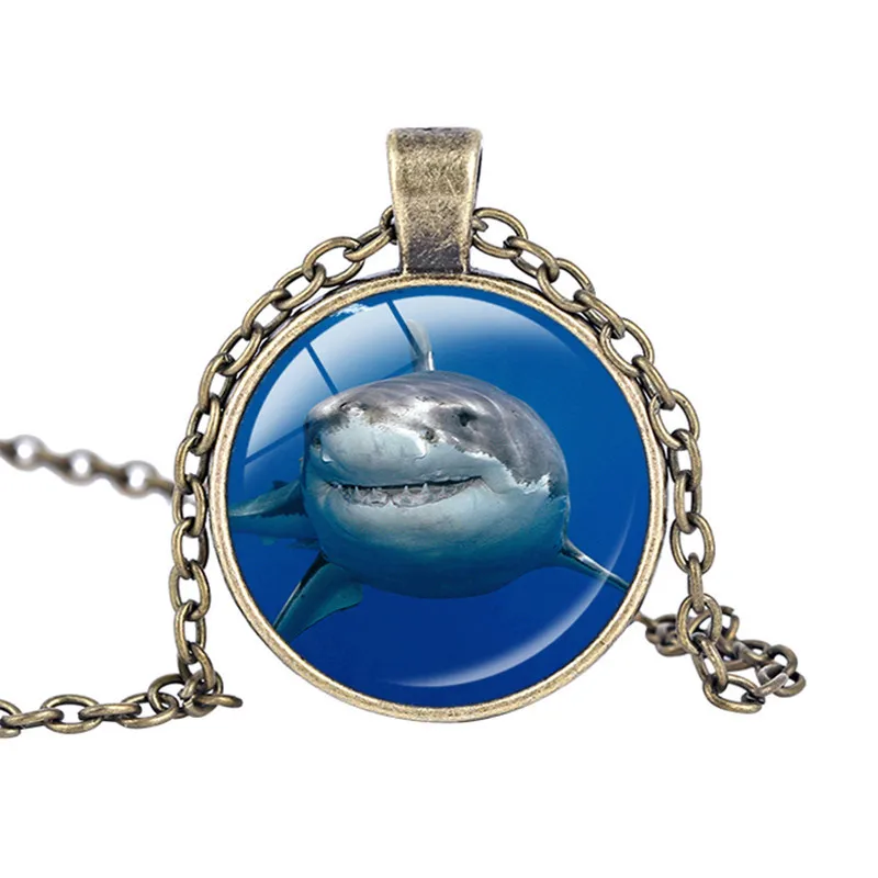 Ожерелье с акулой стекло кабошон подвеска в форме акулы ожерелье стеклянный