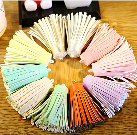 

10pcs/lot 60mm 14Colors Korea PU Leather tassel Car Keyring pendant women diy leather tassel charm handbag Accessories