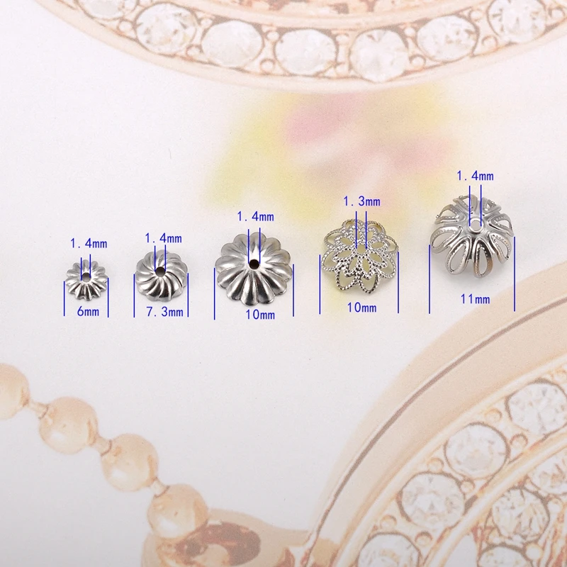 50 шт. бусины из нержавеющей стали с цветами для ювелирных изделий и компонентов