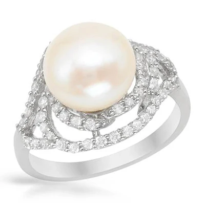 Я и цзуань 925 Стерлингов Серебряные Кольца С Пресной Воды 9 ~ 10 мм Жемчужина Модные