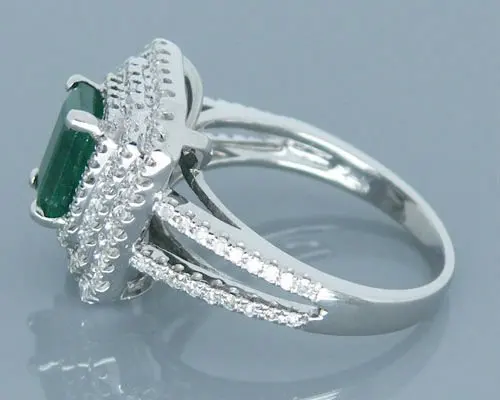 Классическое кольцо с натуральным изумрудом 14 k золото Твердые реальные бриллианты для больших Вечерние