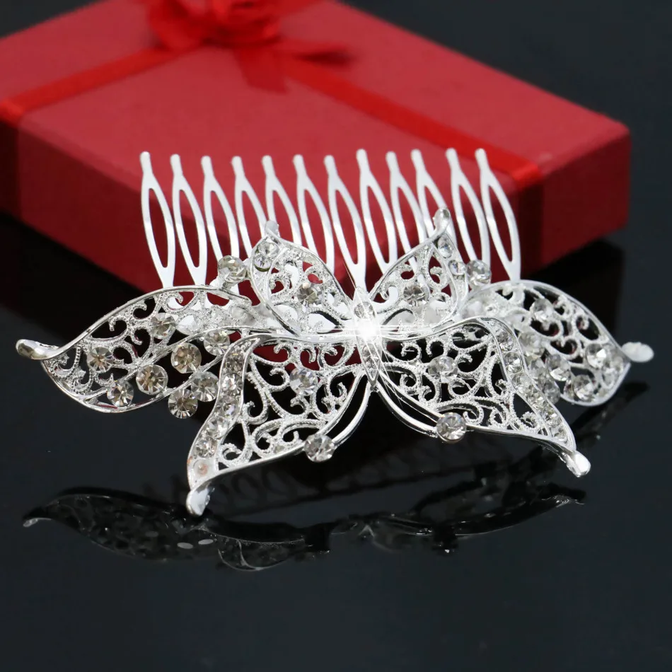 Трендовая диадема для волос женщин Свадебная Серебряная расческа с кристаллами