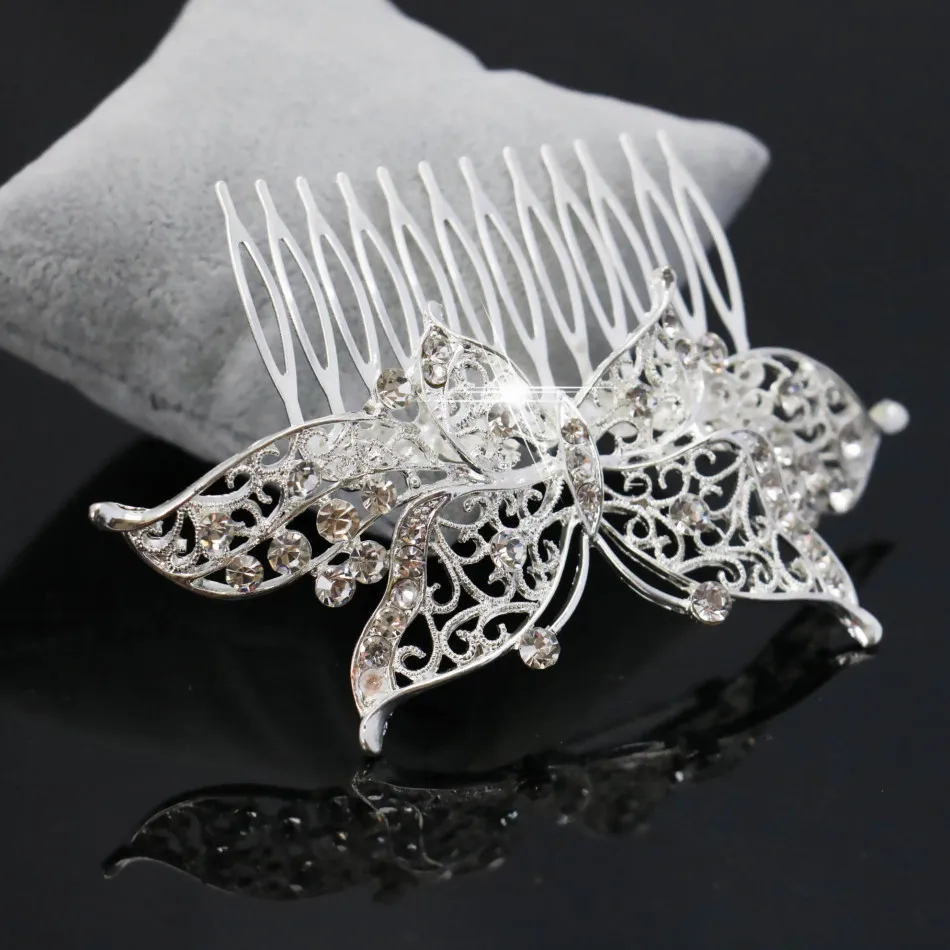 Трендовая диадема для волос женщин Свадебная Серебряная расческа с кристаллами
