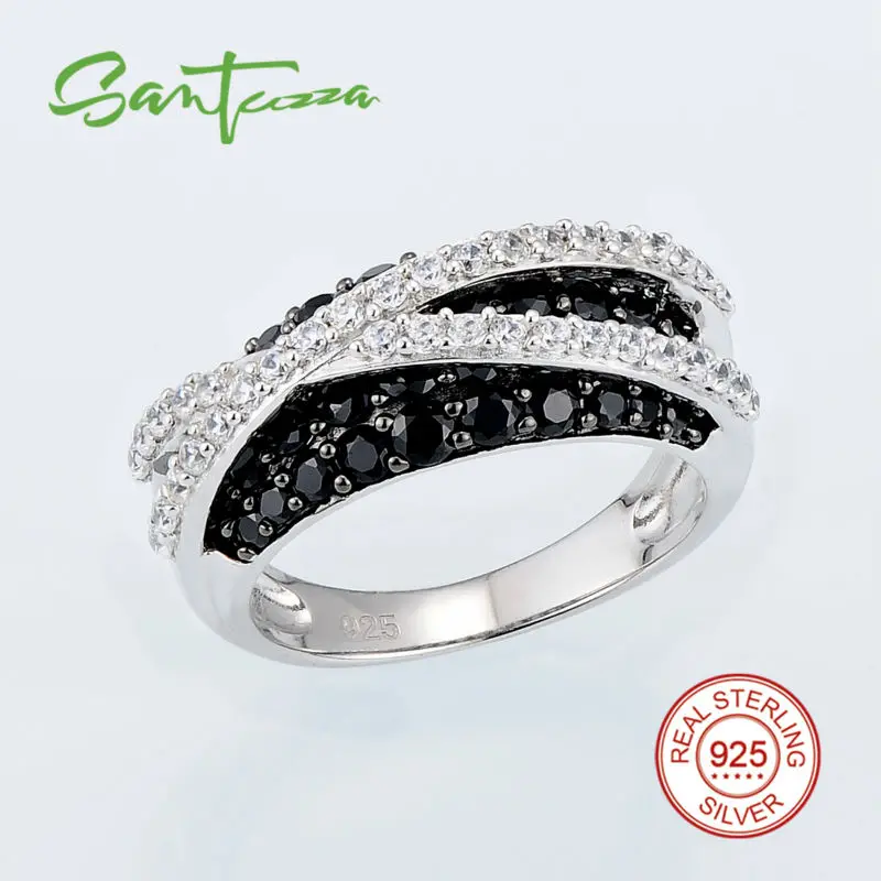 SANTUZZA серебряное кольцо для женщин, 925 пробы, серебро, натуральный черный камень, роскошное классическое индивидуальное уникальное кольцо, модное ювелирное изделие