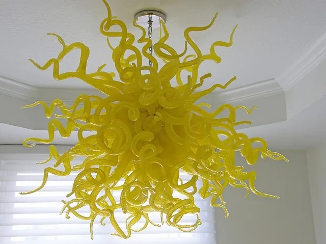 

Free Shipping AC 110/120/220/240V Luxury Art Yellow Crystal Chandelier LED Bulbs Hand Blown Murano Glass