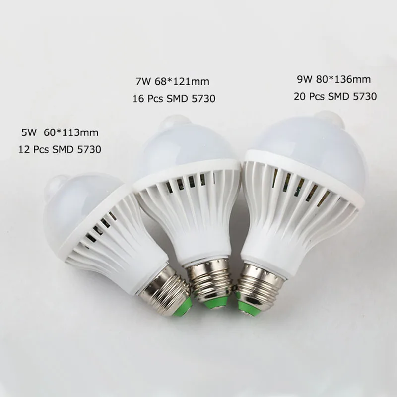 PIR Motion Sensor Лампы E27 220 В Светодиодная Лампа 5 Вт 7 9 SMD 5730 автоматическая Смарт