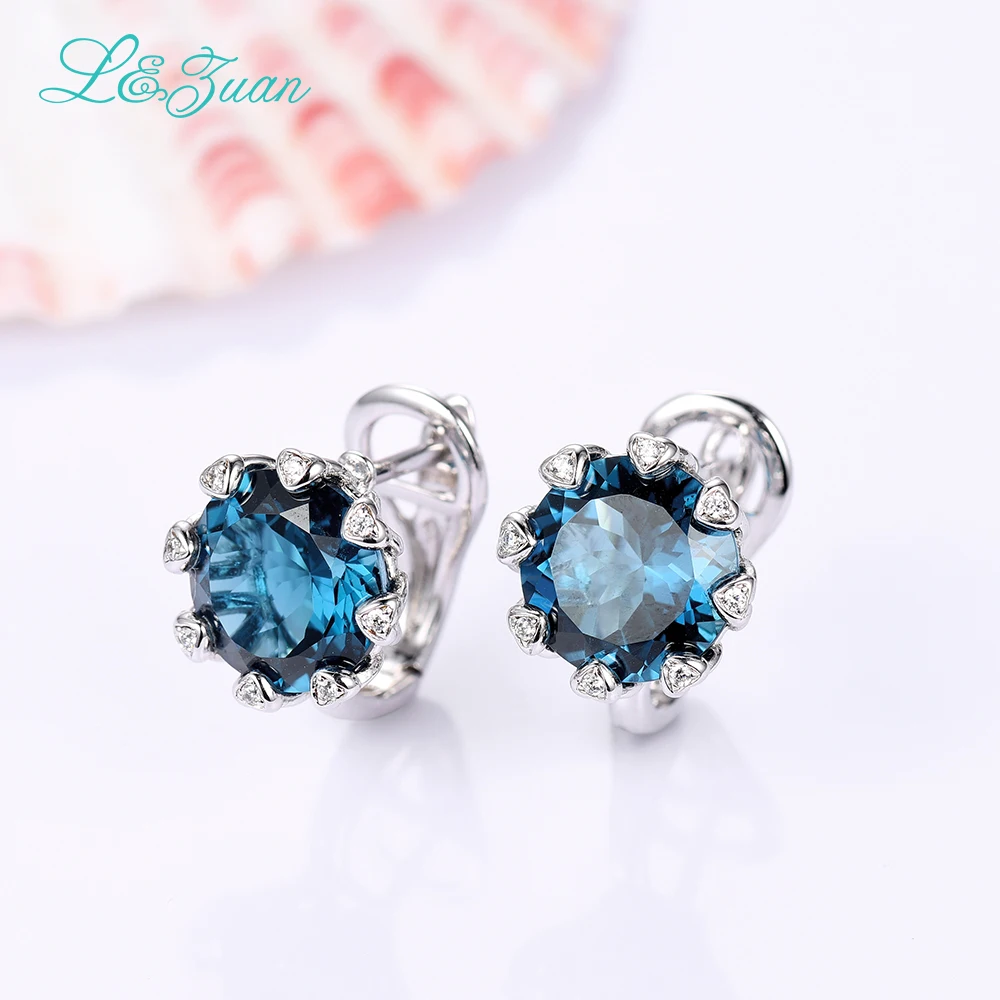 L& zuan, настоящее 925 пробы, серебро, 8.34ct, Натуральный топаз, блестящий круглый камень, элегантные клипсы для женщин, аксессуары для свадебной вечеринки