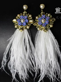 Style 10 Новые модные роскошные большие натуральные страусиные перья серьги ювелирные изделия длинные висячие серьги для женщин серьги для ночного клуба - Окраска металла: Style 10