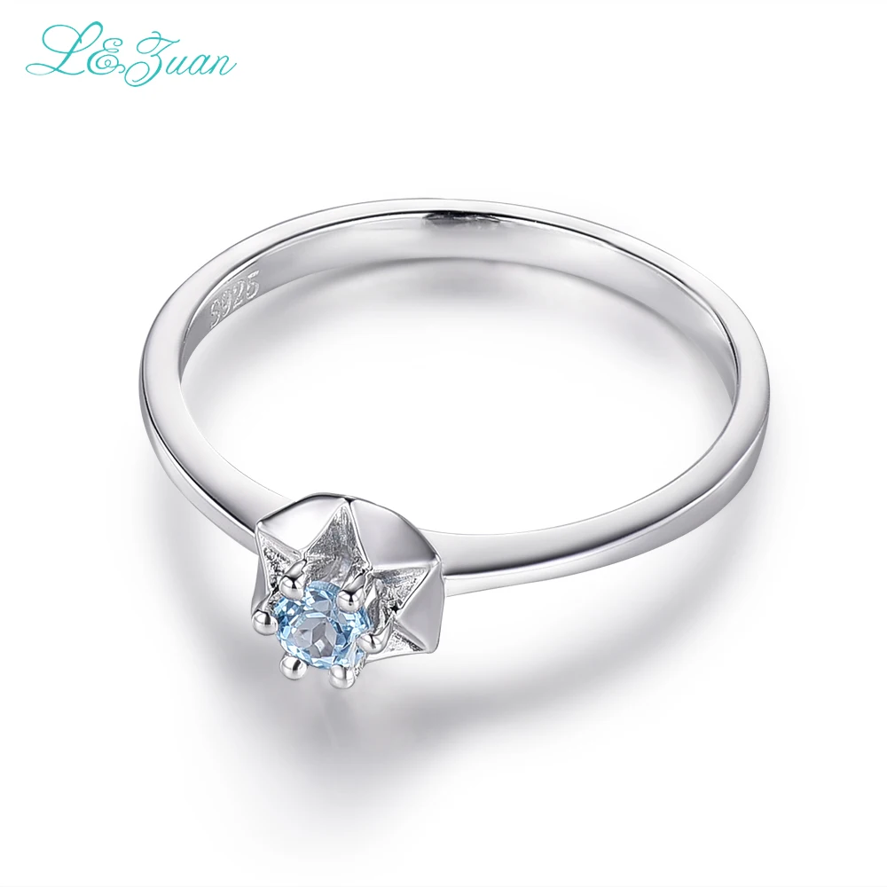 I&ampzuan 925 Sterling Silver Rings Natural 0.145ct Topaz Star Prong Setting Blue Stone Bijou Ring Jewelry For Women Christmas Gift |