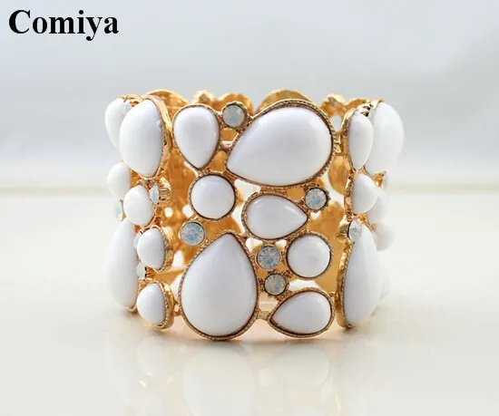 Светло-желтый цвет Comiya bracelete masculino Bijoux Femme Boho заполненный цинковый сплав имитация белых страз женские браслеты браслет - Окраска металла: Светло-желтый цвет