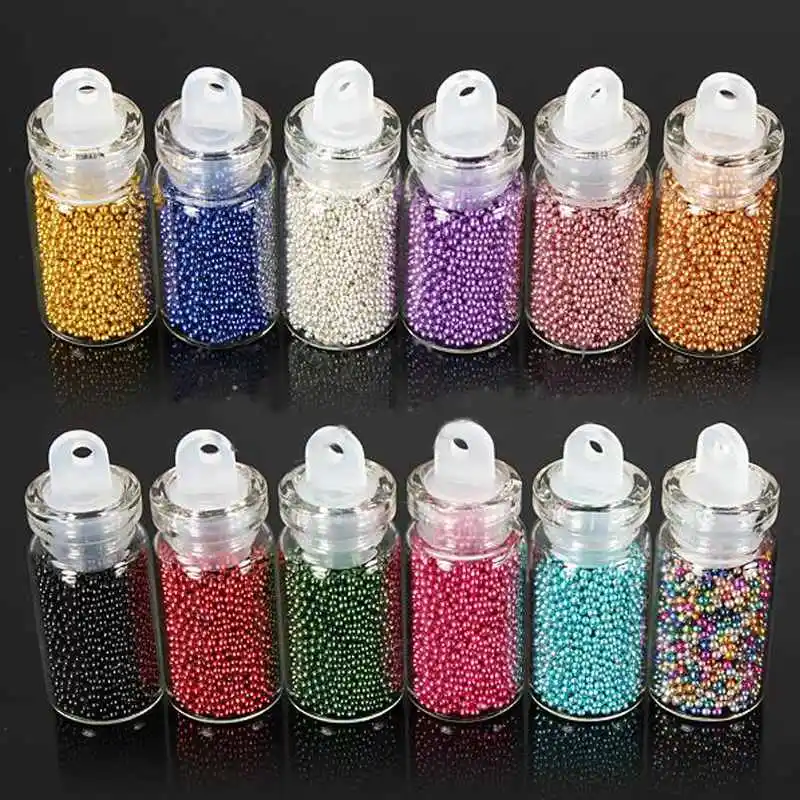 

Hot 12 Bottles Fashion Tiny Circle Bead Decoration 3D Nail Art Beads Caviar Nail Art Bottle Set High Quanlity