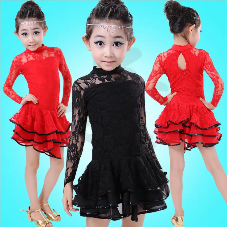 

Latin Dance Dress For Girls Lace Dance Wear Vestido De Baile Latino Kids Dance Costumes Practice/Competition Dresses