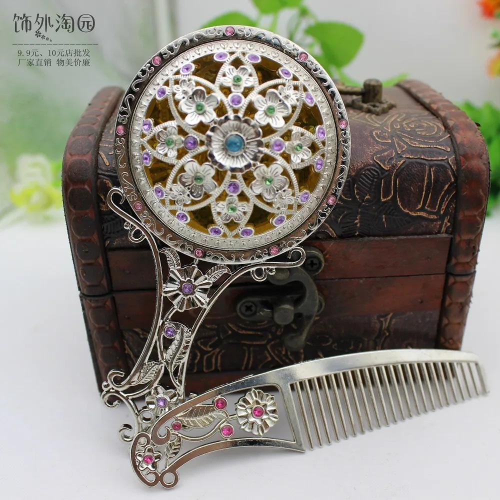 Портативное бронзовое ажурное металлическое зеркало с расческой индивидуальное