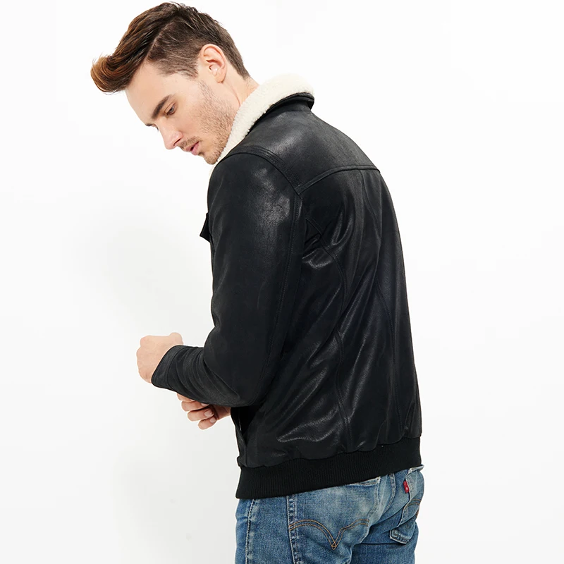 2016 мужская куртка из натуральной кожи свиной кожаная с меховым воротником хлопковые Мотоциклетные