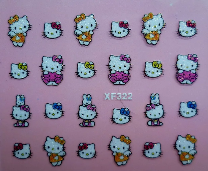 Продавец фабрики 25 компл./лот можно смешивать 3D рисунок «Hello Kitty» 25 конструкции исскуство ногати наклейки с персонажами из мультфильмов украшения XF311-XF334