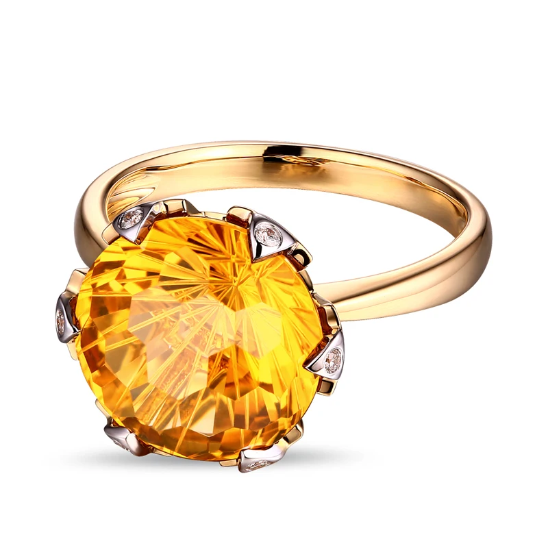 Caimao ювелирные изделия 12 мм круглой огранки 7.21ct цитрин кольцо 14 К золото с природными алмазами