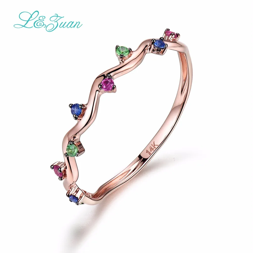 L& Zuan 14K розовое золото красочные драгоценные камни кольца для женщин рубиновое ювелирное изделие Трендовое треугольное кольцо хорошее ювелирное изделие простые аксессуары 0009
