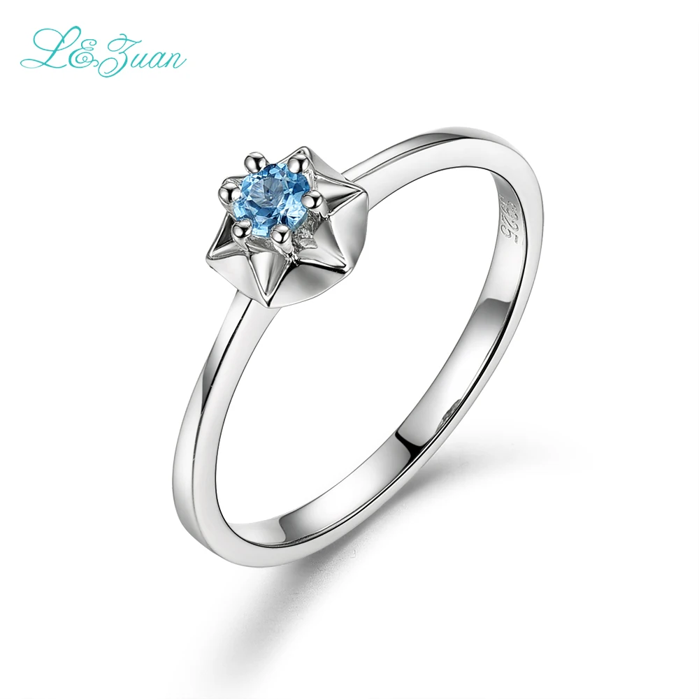 I&ampzuan 925 Sterling Silver Rings Natural 0.145ct Topaz Star Prong Setting Blue Stone Bijou Ring Jewelry For Women Christmas Gift |