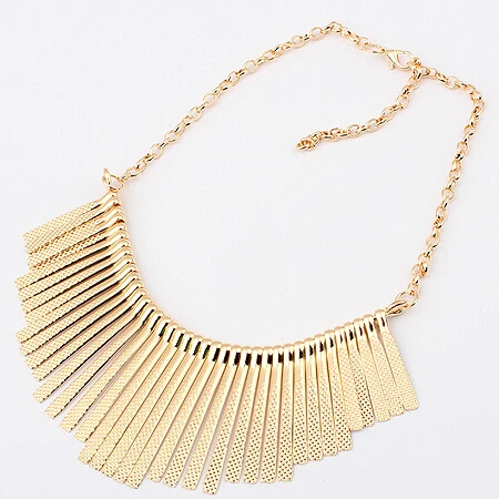 

Sunshine Fashion jewelry Collar Necklace Metal Multilayer Chain Tassel Choker Bib False Gold silver necklace for lady Women