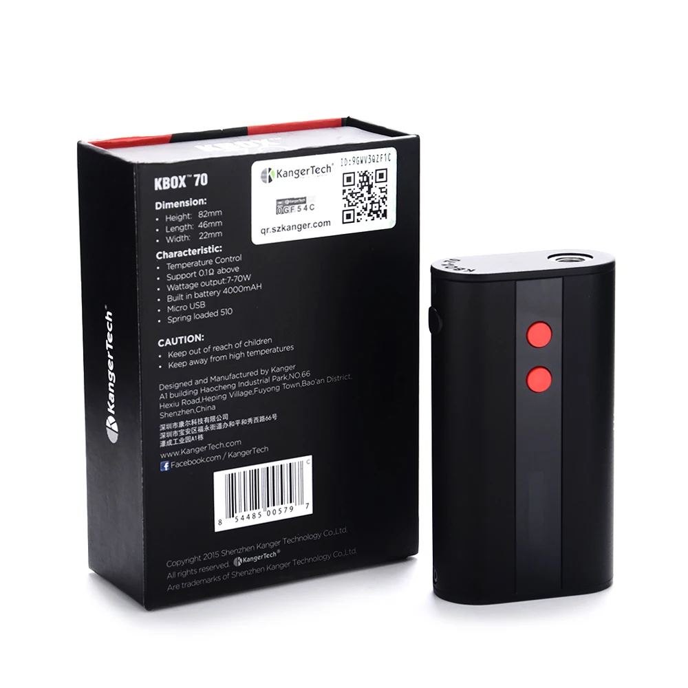 Оригинальный kangertech KBOX 70 Вт коробка мод с 4000 мАч In bulit батарея температурный