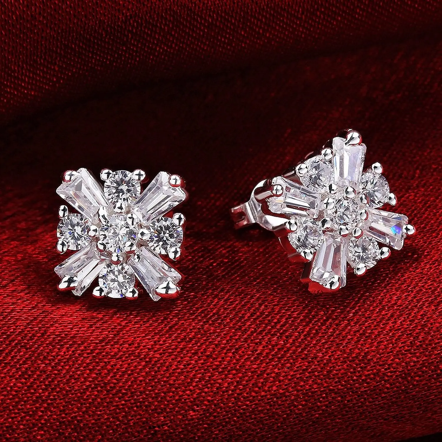 Женские серьги гвоздики из серебра 925 пробы с фианитом|snowflake earrings|fashion stud earringsstud