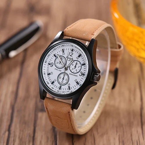 Модная мужская Спортивная Военная искусственного кожаный ремешок аналоговые