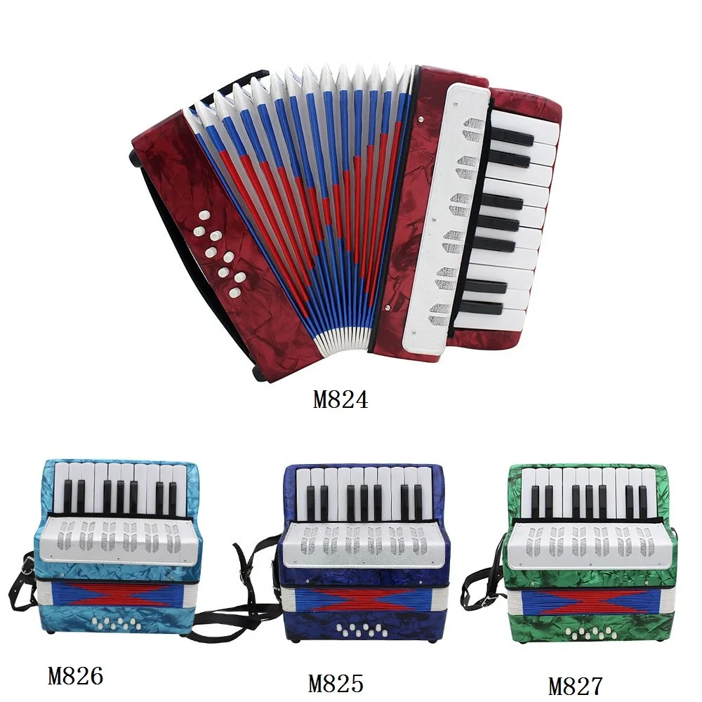 Enlarge Mini Small 17-Key 8 Bass Accordion Educational Musical Instrument Toy for Kids Children Amateur Beginner Christmas Gift