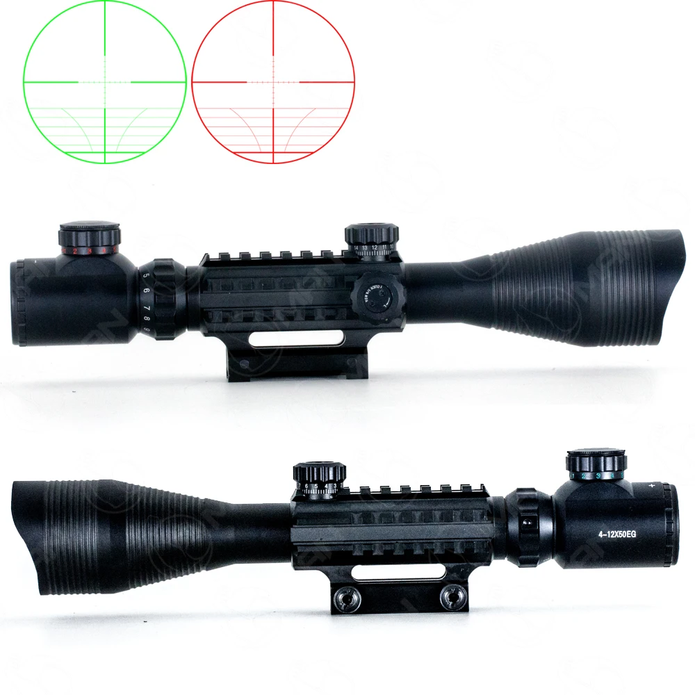 Pro 4-12X50 EG оптический для телескопа, винтовки прицел красный зеленый двойное освещение w/боковые рельсы и крепление для охотника airgun