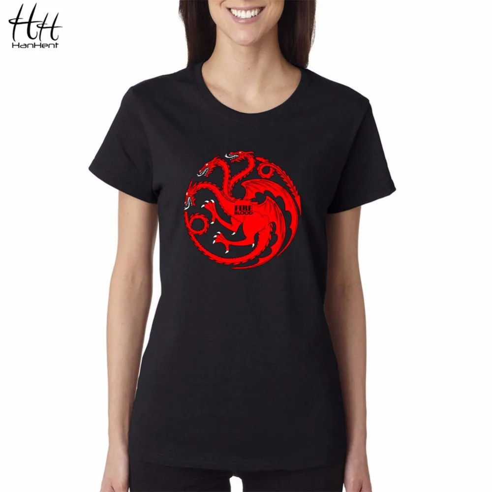 HanHent Targaryen футболки с рисунком дракона женские хлопковые короткие футболки Игра престолов модная футболка Сексуальная Повседневная одежда TB0442