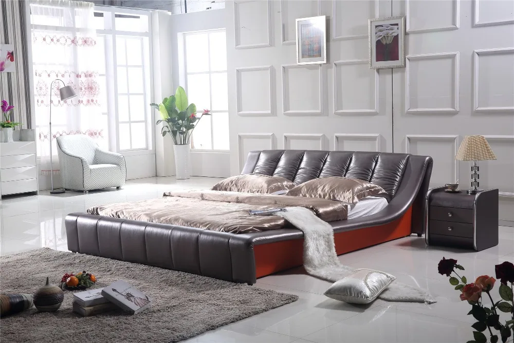 Простой современный стиль мебель для спальни кожаная кровать 0410 | Мебель