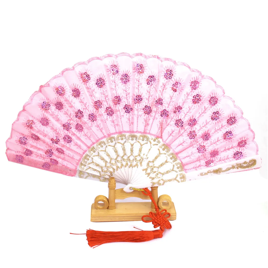 UXCELL Китайский Узел Блестки Декор Пластиковые Ребра Складывая Руки Вентилятор W