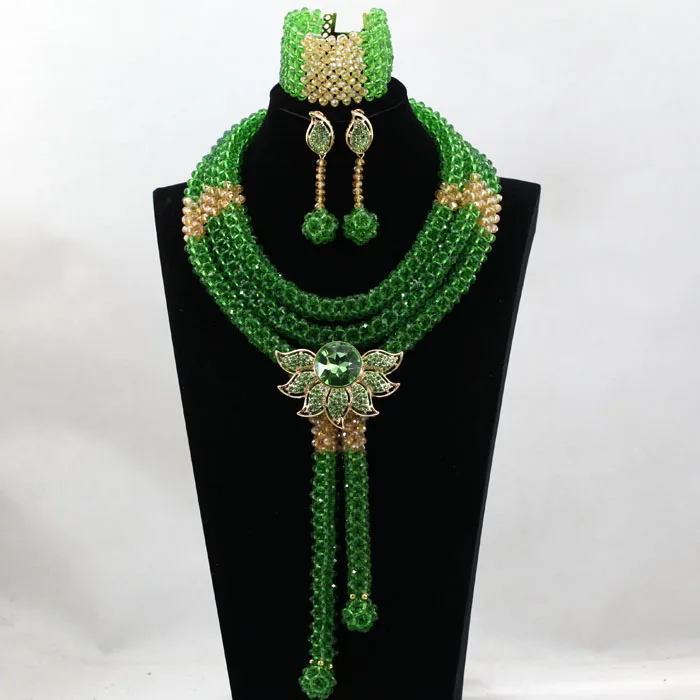 Замечательный зеленый африканский бисер массивный кулон ожерелье набор брошь со
