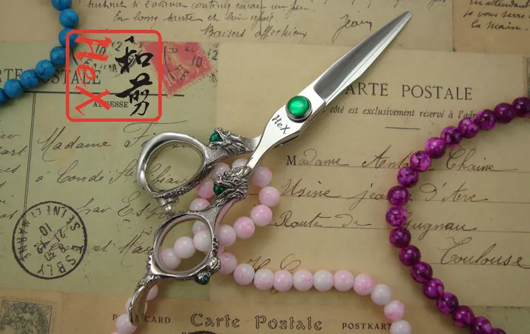 Японские ножницы 440C с фиолетовым драконом для стрижки волос 5 &quot/6&quot