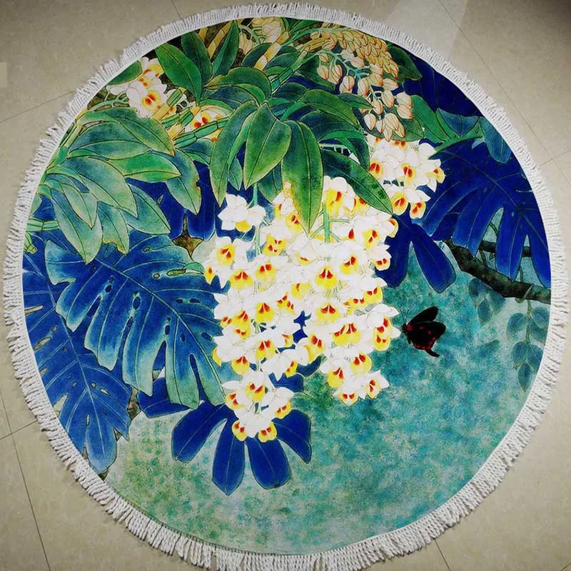 2016 новый раунд из микрофибры ткани печатный полотенце 150 см летом кисточкой пляж