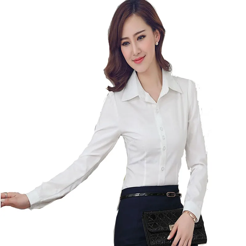 2016 Осень Твердые Длинным Рукавом Женщины Топы Шифон Блузка Сорочка Femme Рубашки