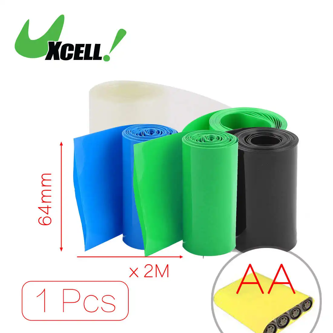 

Uxcell New Hot 2Meters 64mm Width PVC Heat Shrink Wrap Tube Black For AA Battery Pack Black Blue Clear Green 5 Colors Choose