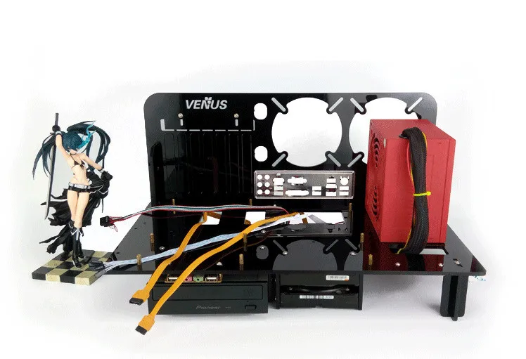 KOOLASON DIY Настольная акриловая стойка водяное охлаждение ATX MATX Прозрачный чехол для компьютера с башнями горизонтальная Основная коробка шасси