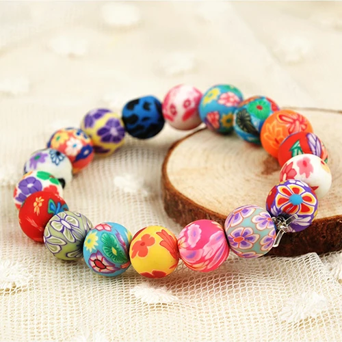 Boho Красочные Полимерная Глина Круглый Шарик Девушки Женщин Браслет Ювелирных