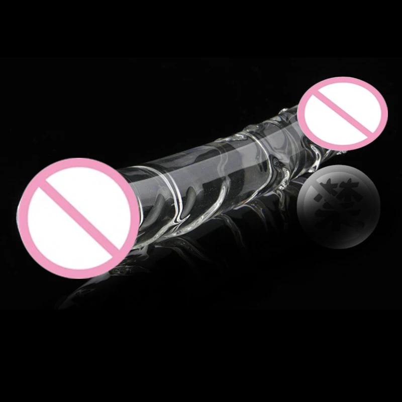 Ребристые реалистичные Двойные головки член пенис стеклянные фаллоимитаторы