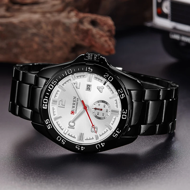Стильный бренд CURREN цена Montre Homme белый циферблат черный стали Кварцевые часы