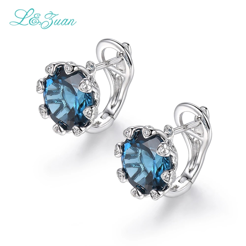 L& zuan, настоящее 925 пробы, серебро, 8.34ct, Натуральный топаз, блестящий круглый камень, элегантные клипсы для женщин, аксессуары для свадебной вечеринки