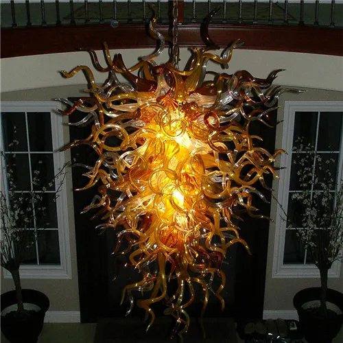 

Energy Saving Pretty Crystal LED Well Designed Hand Blown Glass Tiffany Style Amber Modern Party Decoration Chandelier