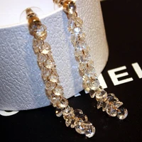 elegant long clear crystal beads statement dangle drop earrings for women party holiday dress accessories