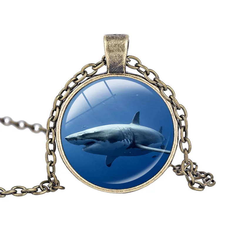 Ожерелье с акулой стекло кабошон подвеска в форме акулы ожерелье стеклянный