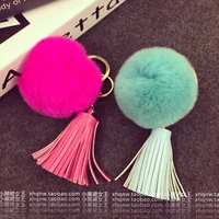 hot sale 8cm real soft rabbit fur ball with leather tassel carbag keychain bag pendant car plush key chain for girls gifts