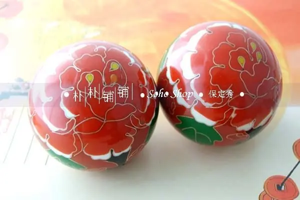 Клуазонна 50 мм baoding мяч w/красный пион в разных цветах. Неувядаемые музыкальные шары для снятия стресса. Красная бумажная коробка