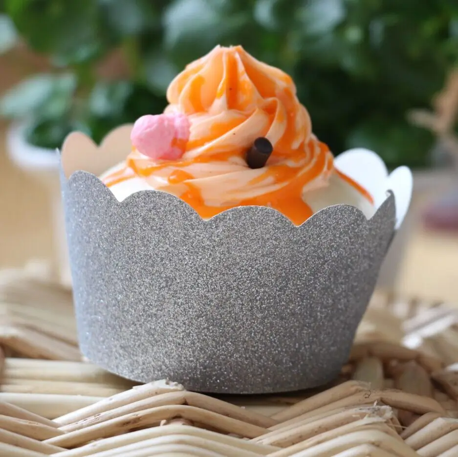 12 шт. Серебряный Блеск Кекс Обертки Для Душа Ребенка или Дни рождения|cupcakes