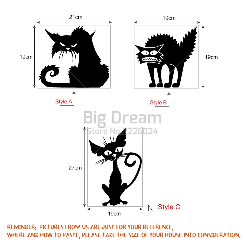 

Halloween Decoration Windows Stickers Home Decor Vinyl Terrible Black Cats Wall Decal Cartoon Animal Removable Free Shipping