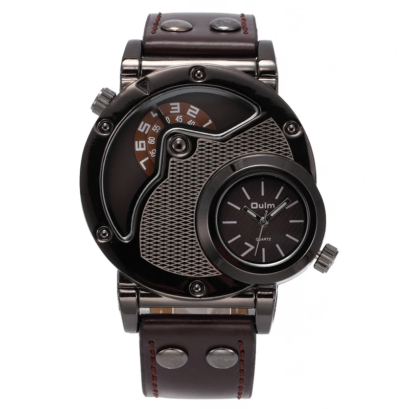 OULM 9591BLK брендовые многофункциональные кожаные часы Мужские Винтажные военные с